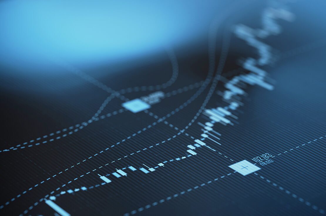 Blue financial graph background. Selective focus. Horizontal composition with copy space. Stock market and finance concept.